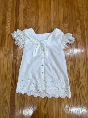 LIZ LISA White Eyelet Sailor-Collar Kids Dress with Ruffled Sleeves